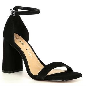 Gianni Bini Maileigh Suede Square Toe Ankle Strap Block Heels